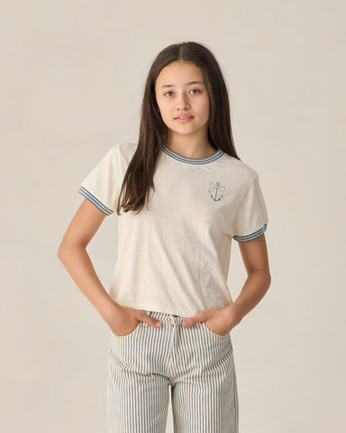 Rylee & Cru Teens Ivory Anchor Bow Ringer Tee