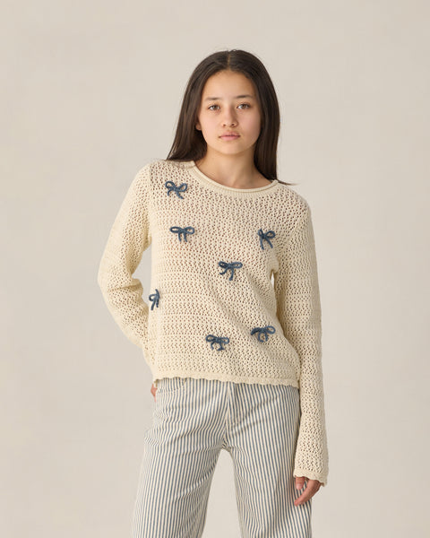 Rylee & Cru Teens Natural Bows Crochet Knit Pullover
