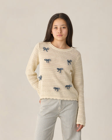 Rylee & Cru Teens Natural Bows Crochet Knit Pullover