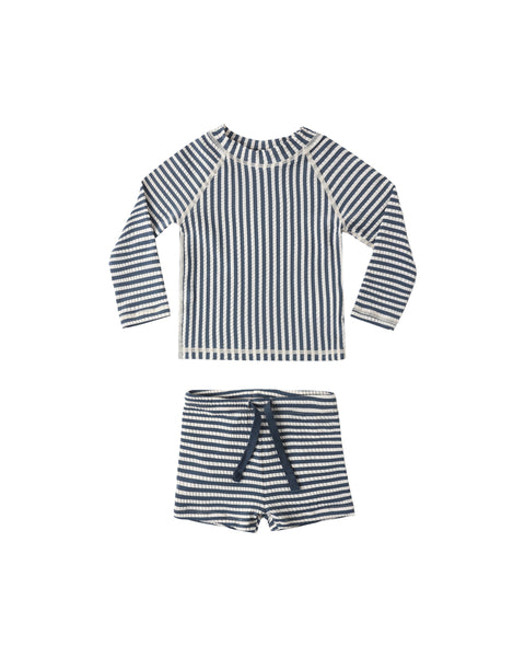 Rylee & Cru Navy Stripe Boys Rashguard Set
