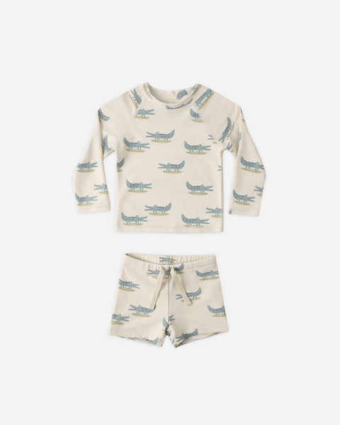 Rylee & Cru Natural Alligators Boys Rashguard Set