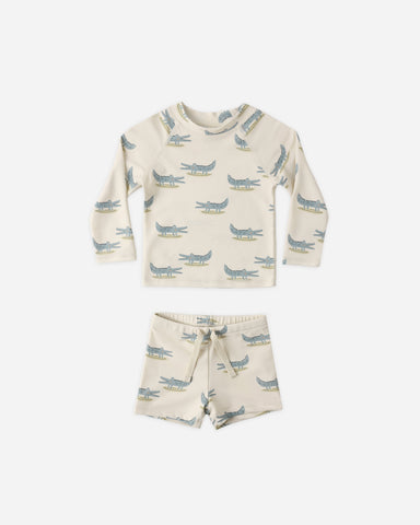 Rylee & Cru Natural Alligators Boys Rashguard Set