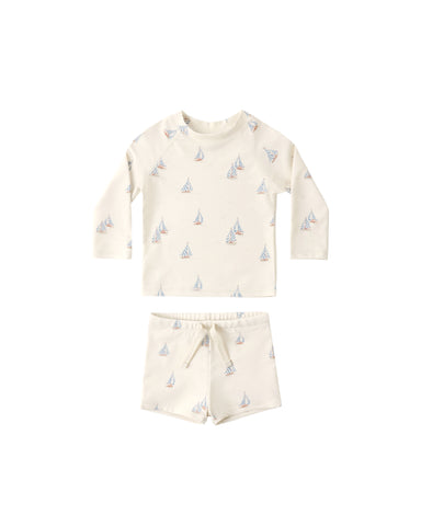 Rylee & Cru Natural Set Sail Boys Rashguard Set