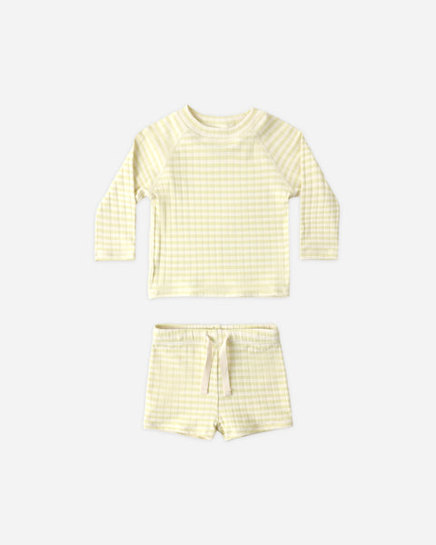 Rylee & Cru Citron Stripe Boys Rashguard Set