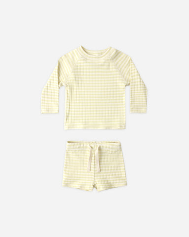 Rylee & Cru Citron Stripe Boys Rashguard Set