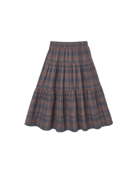 Rylee & Cru Midnight Plaid Tiered Midi Skirt