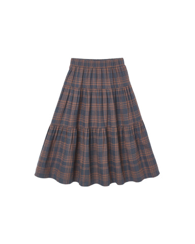 Rylee & Cru Midnight Plaid Tiered Midi Skirt