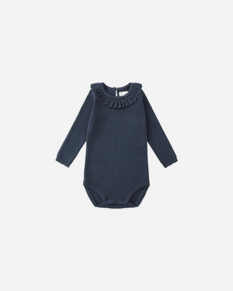 Rylee & Cru Navy Ruffle Collar Bodysuit