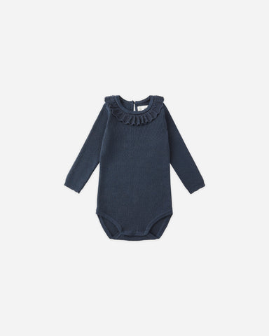 Rylee & Cru Navy Ruffle Collar Bodysuit