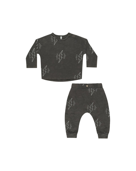 Rylee & Cru Black Bolts Tee + Pant Set