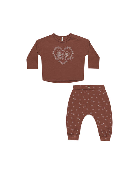 Rylee & Cru Brick Posey Heart Tee + Pant Set