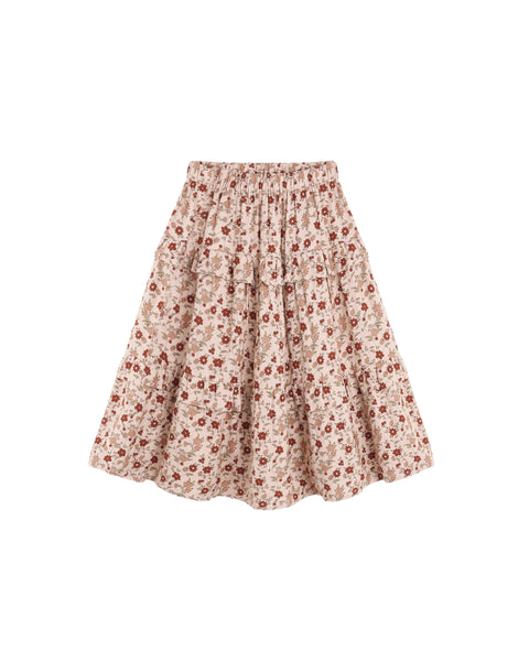 Rylee & Cru Blush Pink Floral Ruffled Midi Skirt