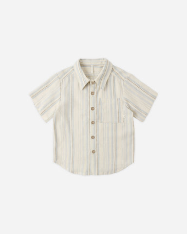 Rylee & Cru Natural Sea Stripe Collared Short Sleeve Shirt