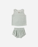 Rylee & Cru Seafoam Stripe Terry Baby Tank Set
