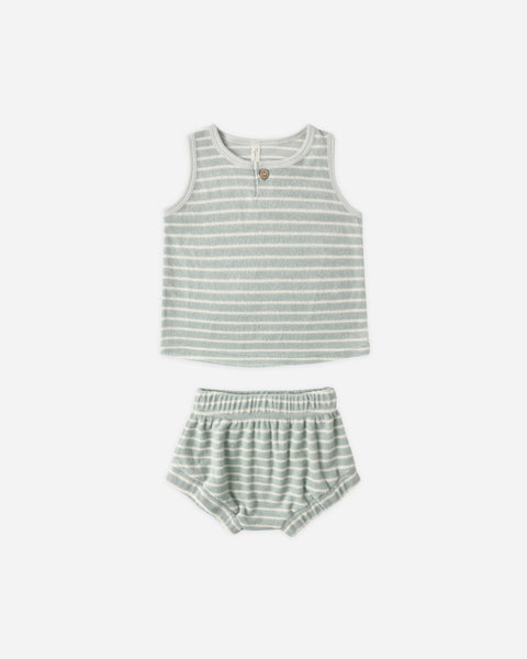 Rylee & Cru Seafoam Stripe Terry Baby Tank Set