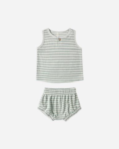 Rylee & Cru Seafoam Stripe Terry Baby Tank Set