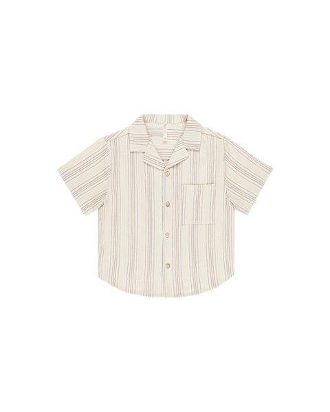 Rylee & Cru Ivory Summer Stripe Lapel Collar Shirt