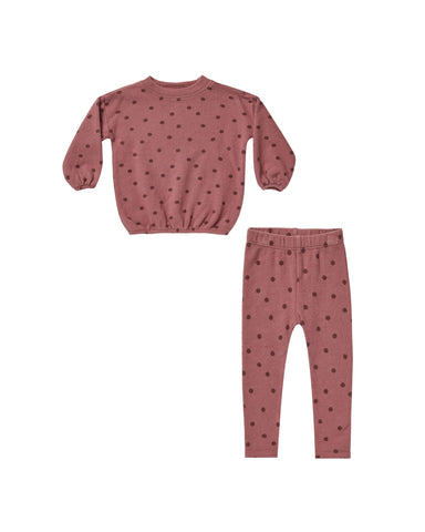 Rylee & Cru Raspberry Polka Dot Spongey Knit Set