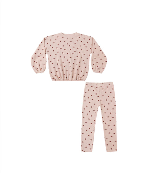 Rylee & Cru Blush Polka Dot Spongey Knit Set