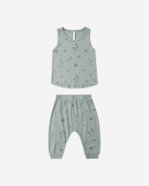 Rylee & Cru Green Coastal Tank + Slouch Pant Set