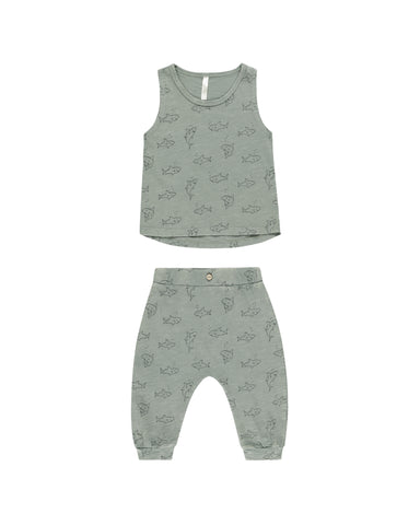 Rylee & Cru Eucalyptus Sharks Tank + Slouch Pant Set