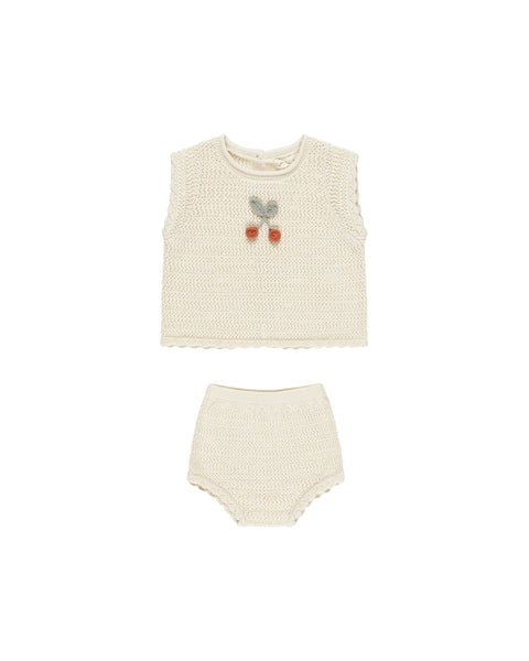 Rylee & Cru Natural Cherry Scallop Knit Baby Set