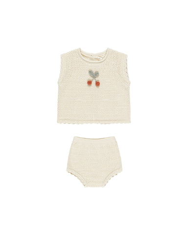 Rylee & Cru Natural Cherry Scallop Knit Baby Set