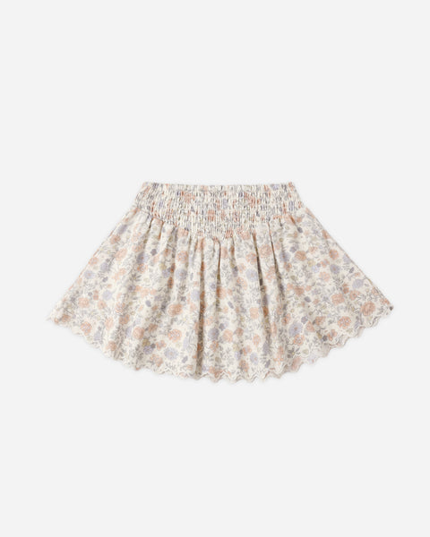 Rylee & Cru Ivory Bloom Smocked V Mini Skirt