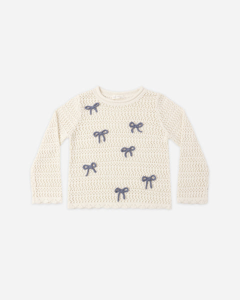 Rylee & Cru Natural Bows Crochet Knit Pullover