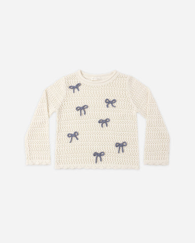 Rylee & Cru Natural Bows Crochet Knit Pullover