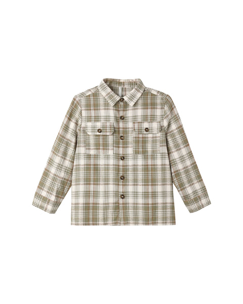 Rylee & Cru Olive Dobby Plaid Pocketed Corduroy Shirt