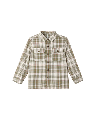 Rylee & Cru Olive Dobby Plaid Pocketed Corduroy Shirt