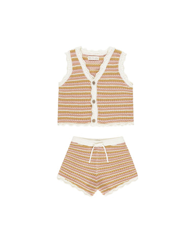 Rylee & Cru Pink Stripe Scallop Crochet Set
