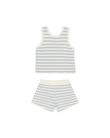 Rylee & Cru Light Blue Stripe Crochet Tank Set