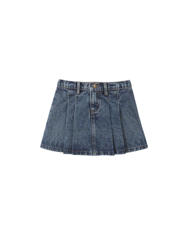 Rylee & Cru Indigo Pleated Denim Skirt