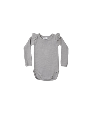 Rylee & Cru Dusty Blue Shoulder Ruffle Bodysuit