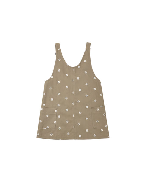 Rylee & Cru Olive Embroidered Daisies V-neck Overall Dress