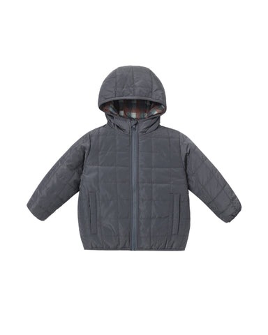 Rylee & Cru Midnight Check Lightweight Reversible Puffer