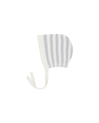 Rylee & Cru Ivory Light Blue Stripe Knit Bonnet