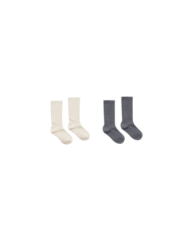 Rylee & Cru Natural/Indigo Ribbed Socks