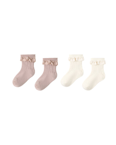 Rylee & Cru Rosewood/Natural Lace Trim Socks 2 Pack