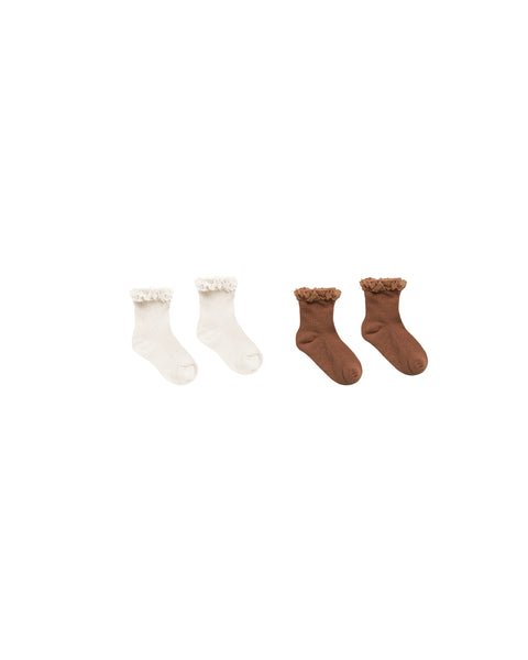 Rylee & Cru Saddle/Ivory Lace Trim Sock Sets