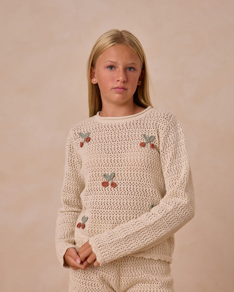 Rylee & Cru Teen Natural Cherries Crochet Knit Pullover