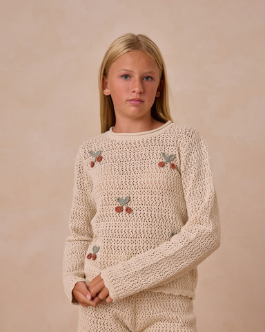 Rylee & Cru Teen Natural Cherries Crochet Knit Pullover