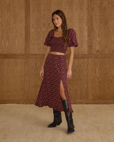 Rylee & Cru Womens Burgundy Harvest Berry Button Slit Skirt