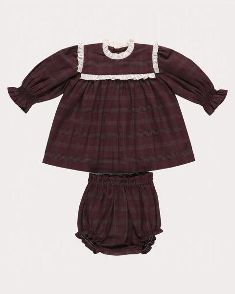 Early Sunday Baby Plum Check Lottie Tunic + Bloomer
