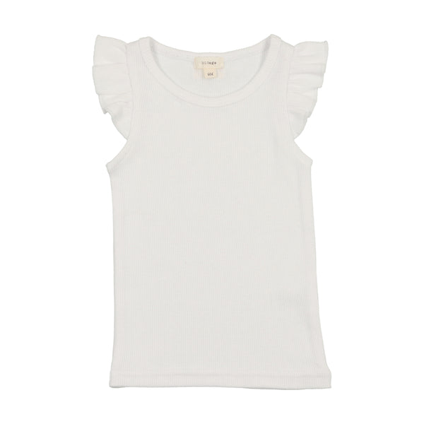 Lil Legs Pure White Ribbed Flutter Tank