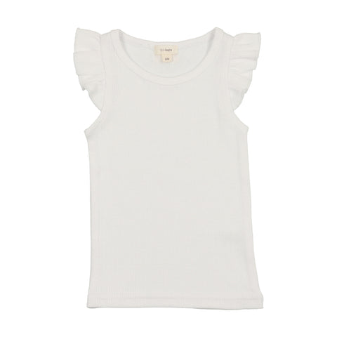 Lil Legs Pure White Ribbed Flutter Tank