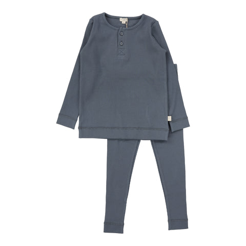 Lil Legs Analogie Slate Ribbed Henley Lounge Set RHLS-SLT