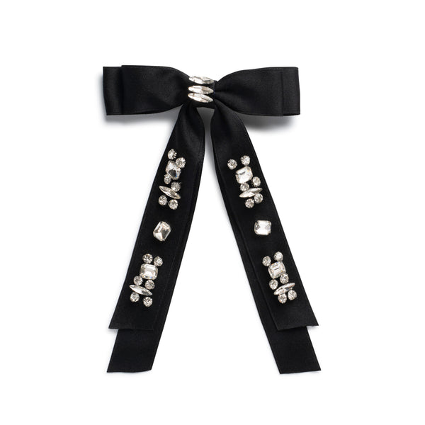 Halo Luxe Black Rock Candy Rhinestone Embellished Satin Bow Clip ...